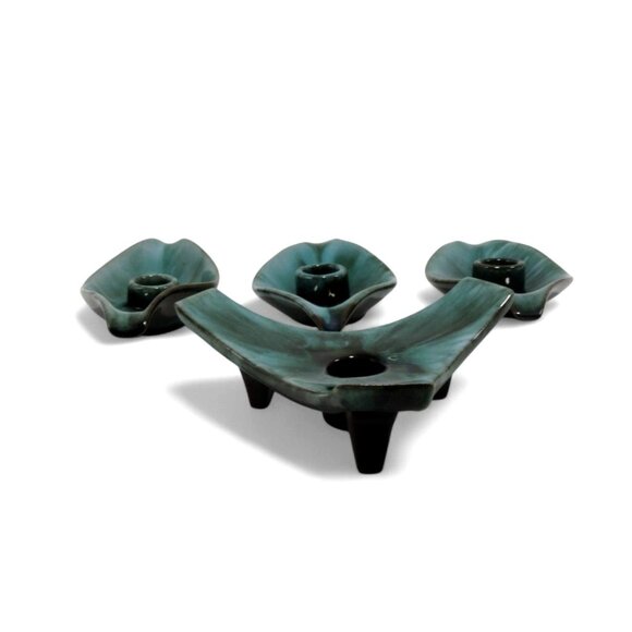 BMP Blue Mountain Pottery Candle Holders Leaf Shape and Triangle Canada Vintage - Picture 5 of 8